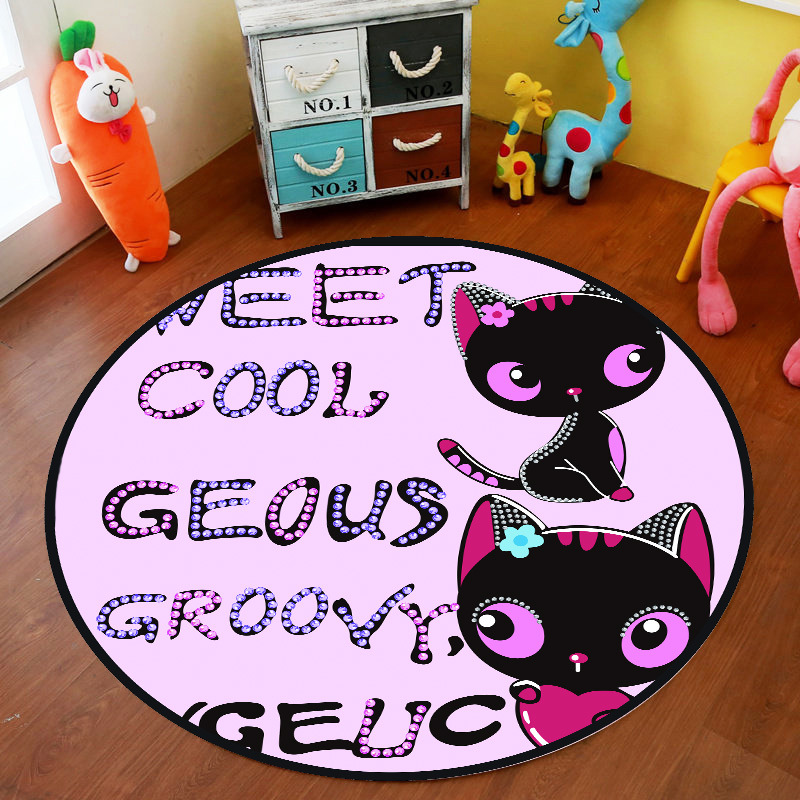 Picture of Cross-Border Cartoon Round Carpet Bedroom Cute Full Bedside Mat Thickened Crystal Velvet Children's Floor Mat Room Carpet