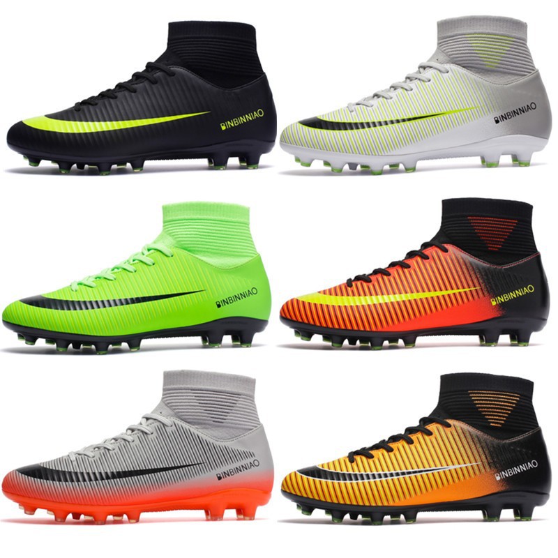 Wholesale high-top football shoes tf broken nail artificial lawn AG nail leather foot boys and girls teenagers student training shoes