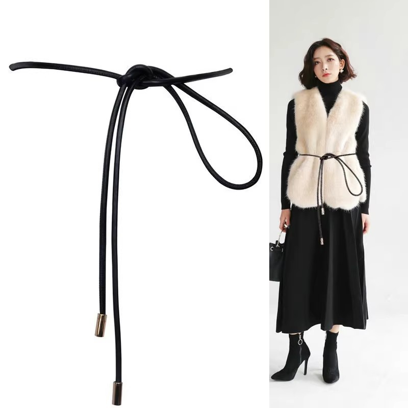 Thin Belt for Women, Korean Style Decorative Dress, Sweater, Black Leather Rope, Waist Knot, Girdle, Versatile Retro Belt