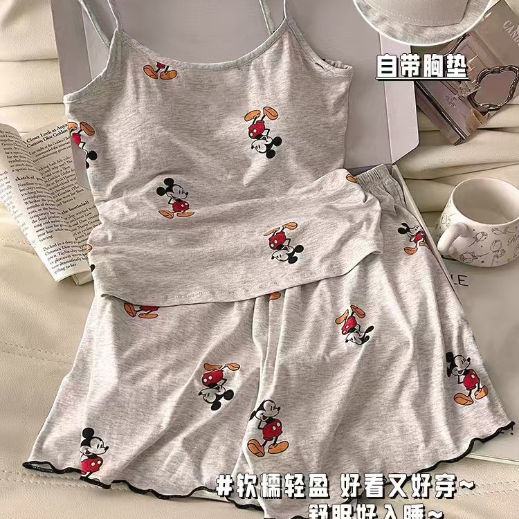 Cartoon Mickey Day Sling Chest Pad Pajamas Women's Summer New Cute Casual Summer Outwear for Students