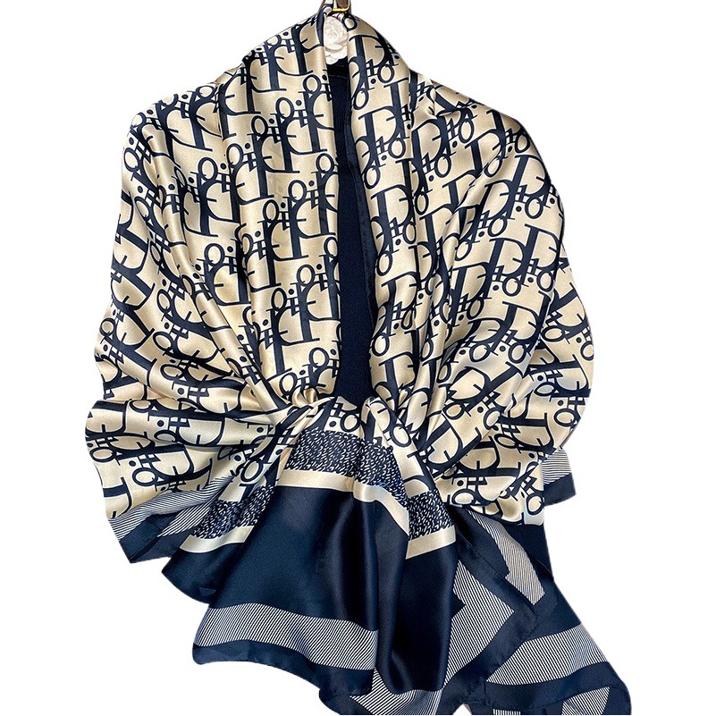 Summer New Korean Style Imitation Silk Scarf for Women Versatile Printed Satin Long Scarf Sun Protection Shawl Decorative Scarf Wholesale