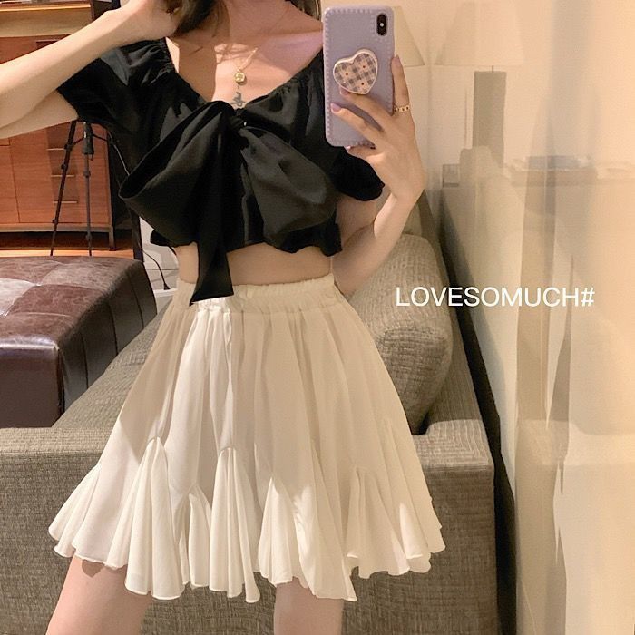 Super Fairy Ins Slim-fit Puffy A- line Skirt Women's Age-reducing Short Skirt Summer Korean-style All-match High-waist Student Half-length Skirt