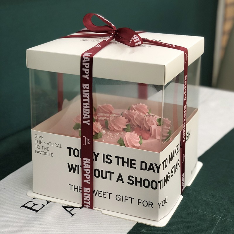 2025 New Transparent Birthday Cake Box Packaging Box 6 Six Eight 10 10inch Heightened Baking Box Same Style as on Xiaohongshu