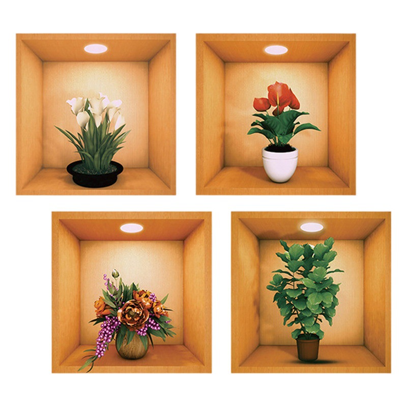 Creative 3D Plant Flower Potted Plant Decoration Living Room Background Wall Stickers Bedroom Room Dining Room Self-adhesive Wall Stickers Wholesale