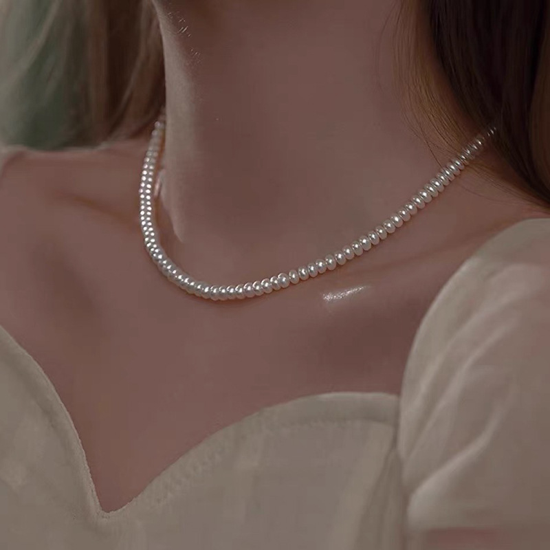 s925 Sterling Silver Series natural freshwater pearl necklace high quality oblate abacus beads light luxury fashion clavicle chain for women