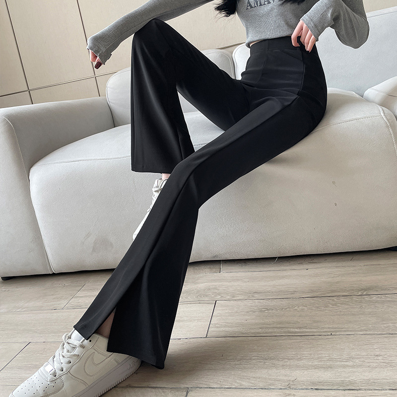 High-Waisted Front Slit Micro-Flared Trousers for Women 2024 Spring and Summer Style Drapey Style High-Waisted Slimming Trousers Floor-Length Trousers