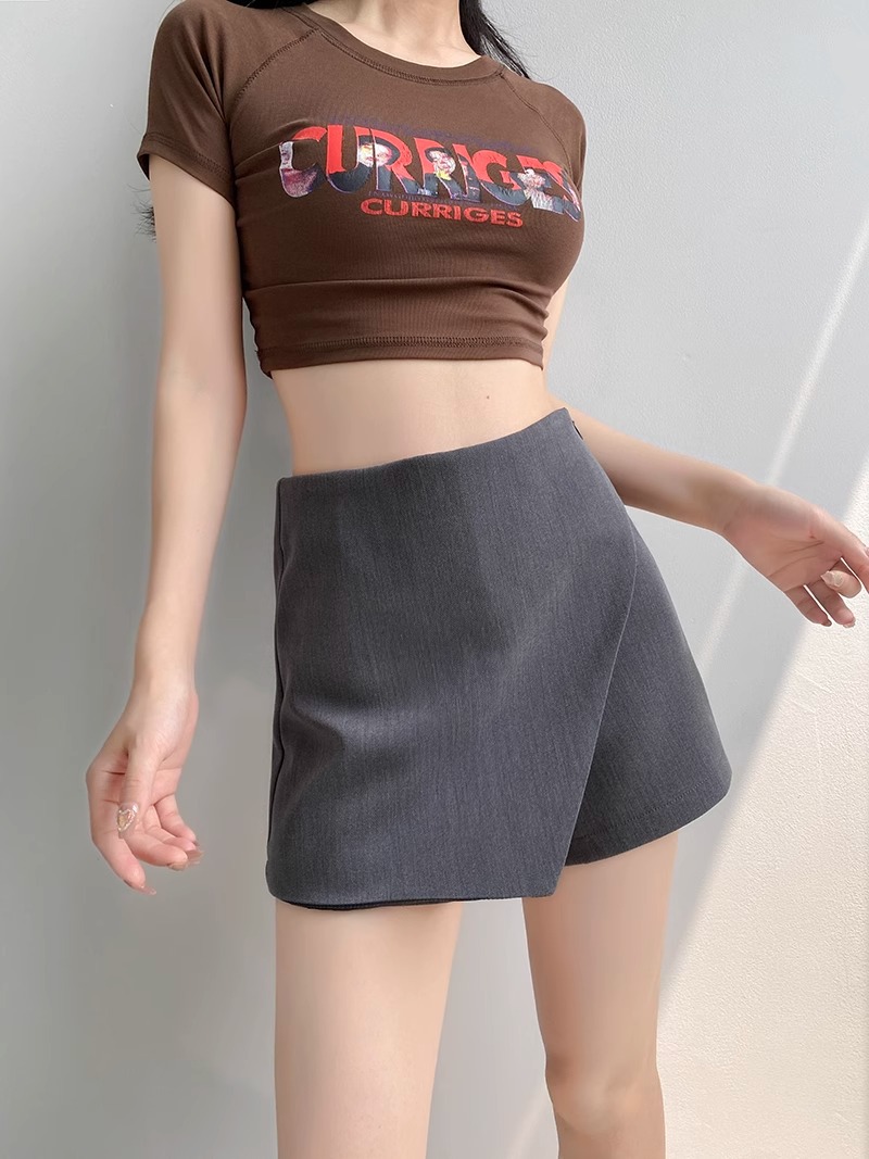 Grey Irregular Casual Shorts Women's High Waist Slim A- Line Suit Pants All-Match Wide Leg Pants for Autumn 2024