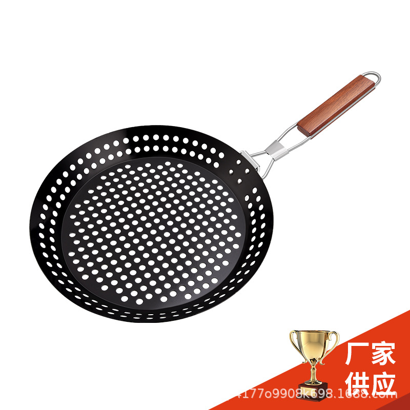 Picture of Source manufacturers round hollow wooden handle barbecue plate outdoor vegetable plate barbecue plate outdoor BBQ plate portable