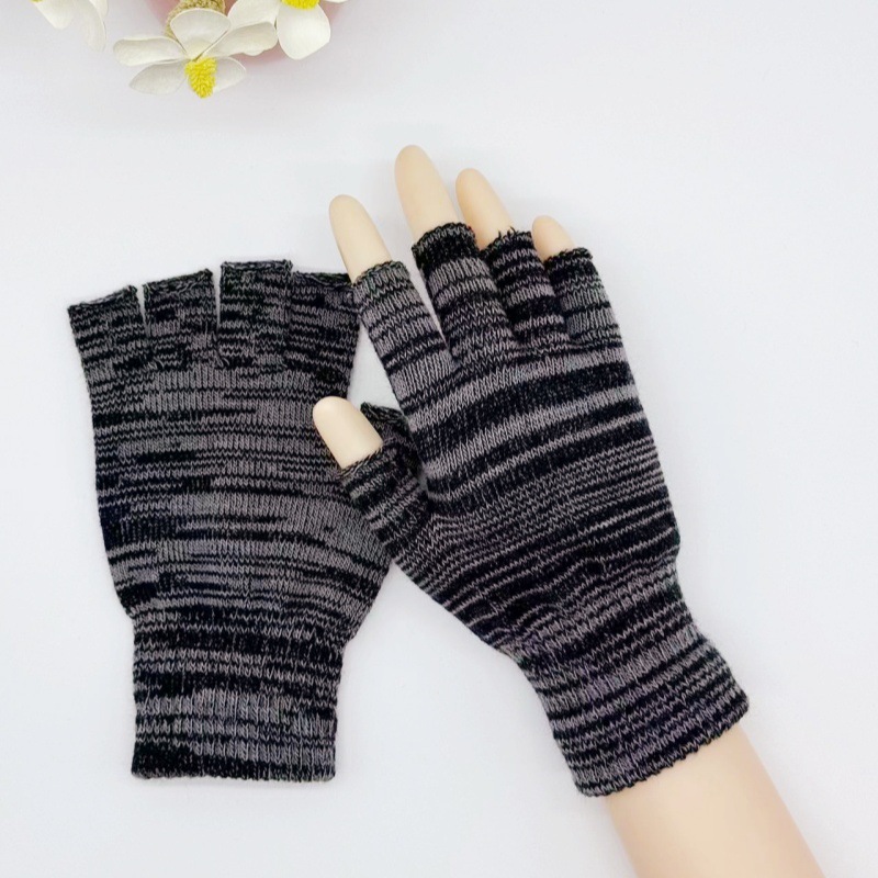 Picture of Black half finger finger elastic stretch acrylic knitted winter gloves for mobile phone