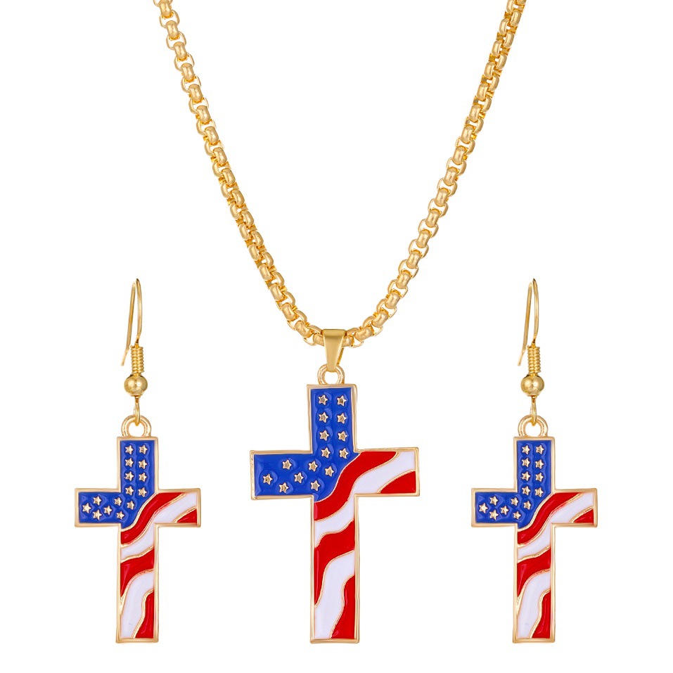 American Independence Day Series Cross Jewelry suit Retro Fashion Creative Design Collarbone Chain Hip Hop Neckchain