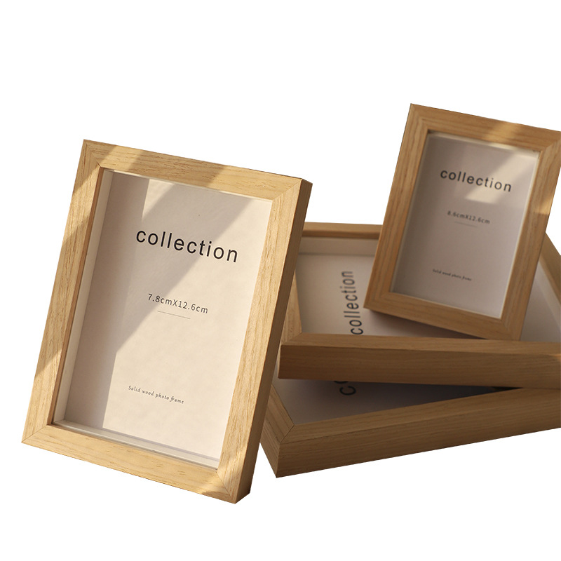 Picture of Photo Frame Table Modern Simple DIY Specimen 6inch Stereo Photo Frame Hollow Picture Frame Printed Logo Solid Wood Photo Frame