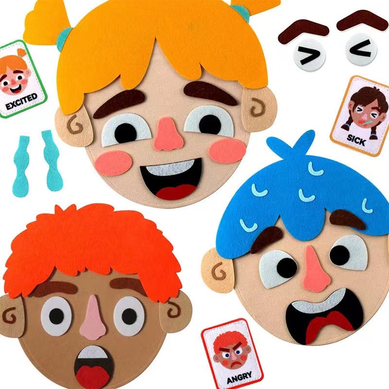 Children's felt learning board facial expression DIY activity toy emotional expression 345-year-old educational puzzle game early education