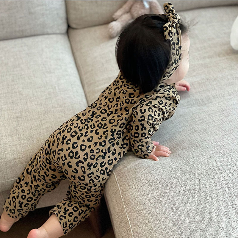 Picture of ins Baby Girl's Baby Clothes Western-style Leopard-print jumpsuit Spring and Autumn Going Out Pure Cotton Long-sleeved Open Climbing Suit