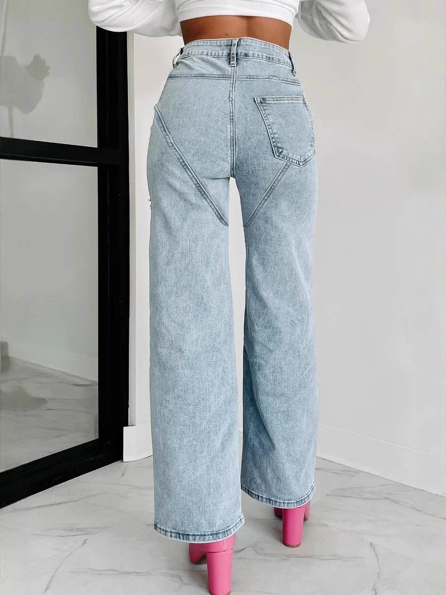 Picture of Cross-border Amazon eBay2025 New Chain Ripped Straight Jeans Washed Fashion High Waist Jeans for Women