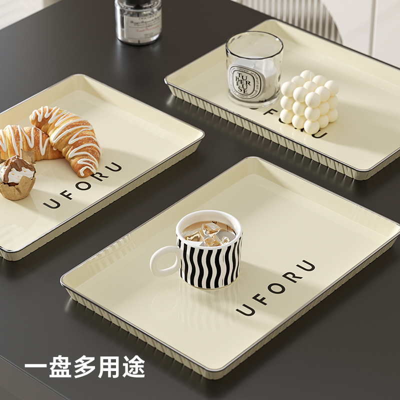 Picture of Light Luxury Tea Tray Household Living Room Water Cup Dessert Dessert Fruit Storage Tray Nordic Style Rectangular Plastic Tray
