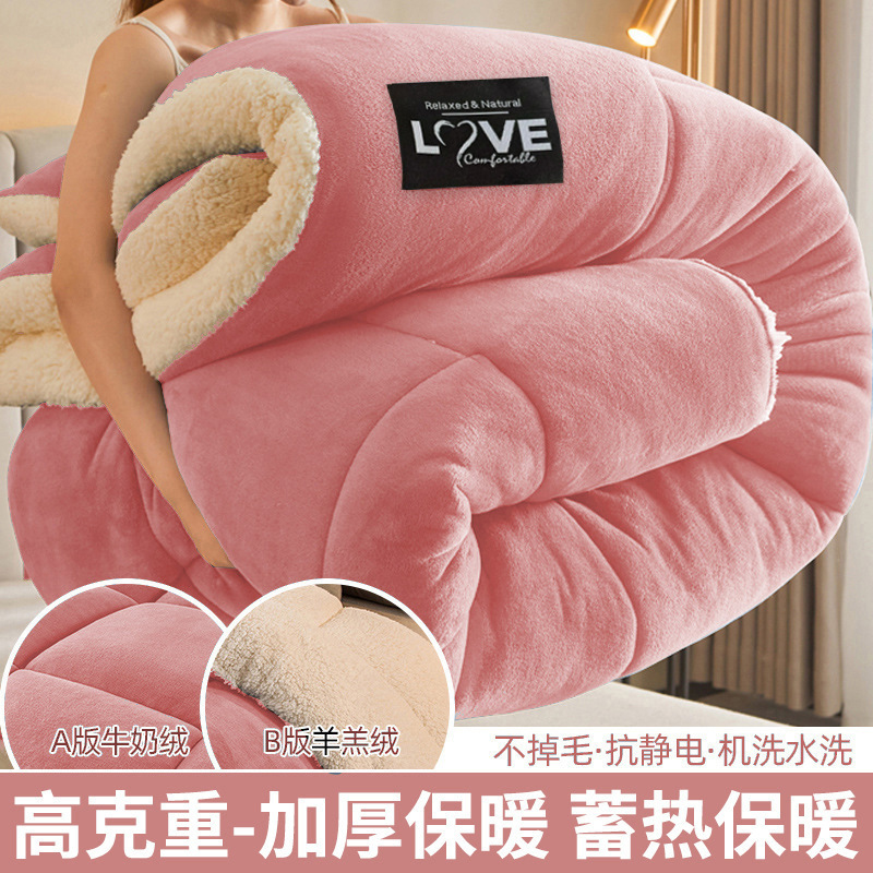 Picture of Winter Lamb Wool Quilt, Thickened Version, Warm and Plush Taffeta Quilt Core, Single Student Dormitory Cotton Bedding
