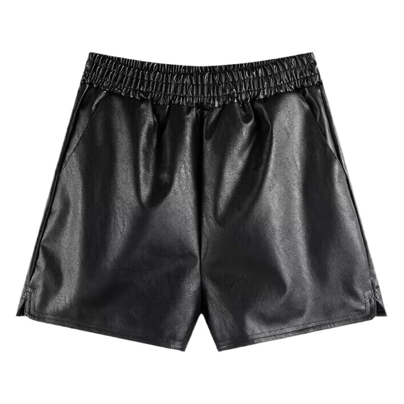 PU leather shorts women's new slim fit tight shorts fashion wide-leg pants slimming hot pants A- line fat m European and American boot pants