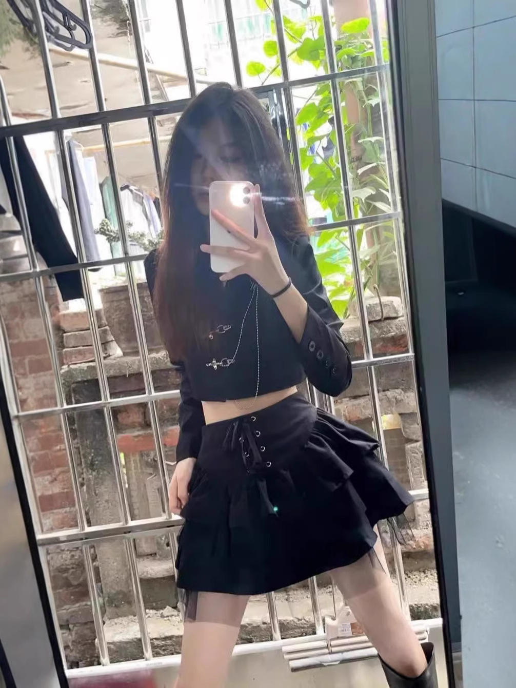 Dark Style Mesh Stitching Summer New High Waist Puffy Skirt Hot Girl All-match Lace-up Slimming Cake Skirt