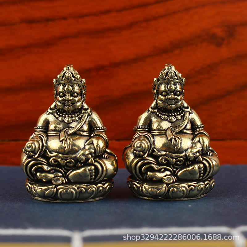 Brass Little Yellow God of Wealth Mini Small Ornaments Home Desktop Decoration Ornaments Craft Pocket Buddha Statues
