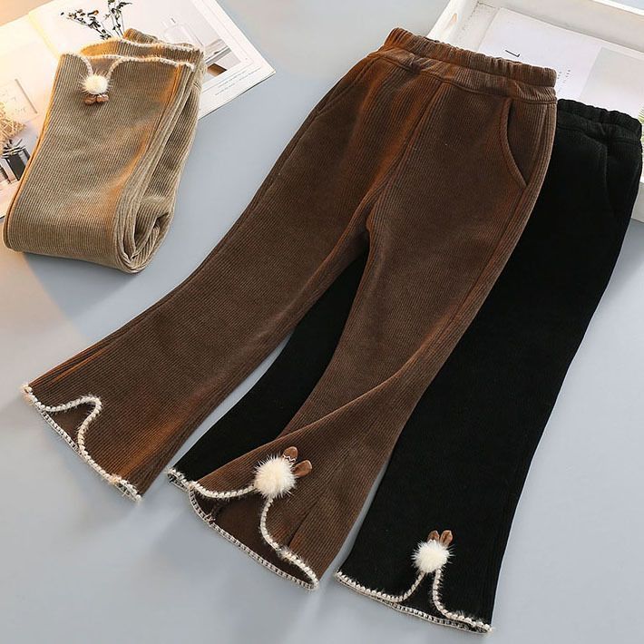 Picture of [Corduroy Composite Real Super Velvet] Girls' One-piece Velvet Pants Autumn and Winter Corduroy Girls' fleece-lined Flared Pants