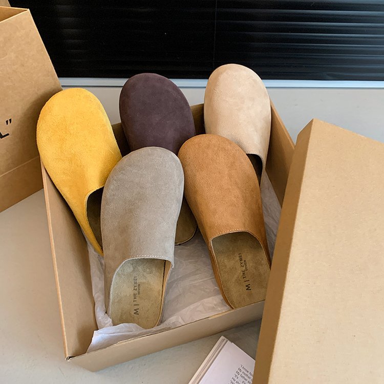 Genuine Leather Thick-Soled Boken Baotou Half-Slippers for Women to Wear Half-Support 2025 Autumn Pregnant Women Non-Slip Retro Ugly Boken Trbottom