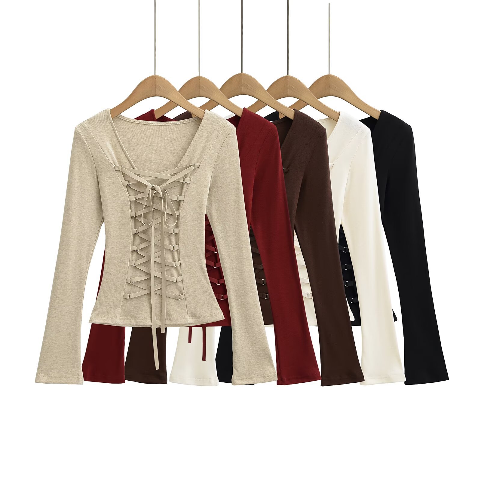 Royal Sister Elegant Sexy Cross Strap Long Sleeve Slim T-Shirt New Pure Spice Girl Slimming Jacket Base Shirt