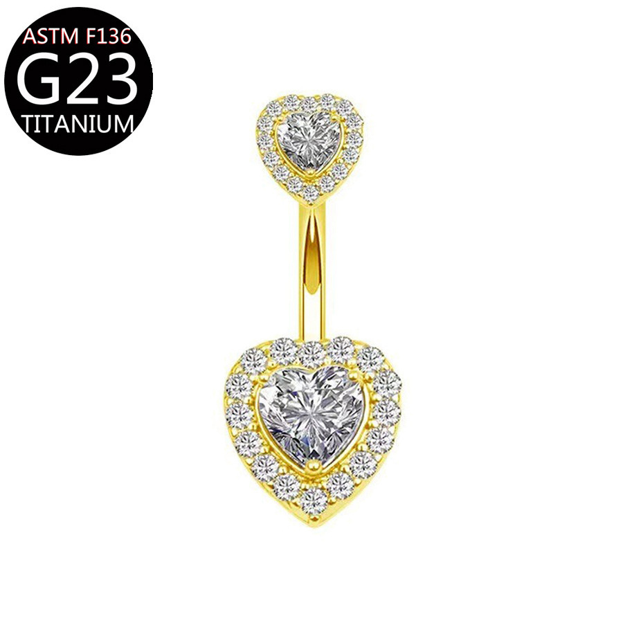 Picture of F136 Titanium Alloy Navel Ring Heart-Shaped Zircon Navel Ring G23 Piercing Jewelry Heart Navel Ring