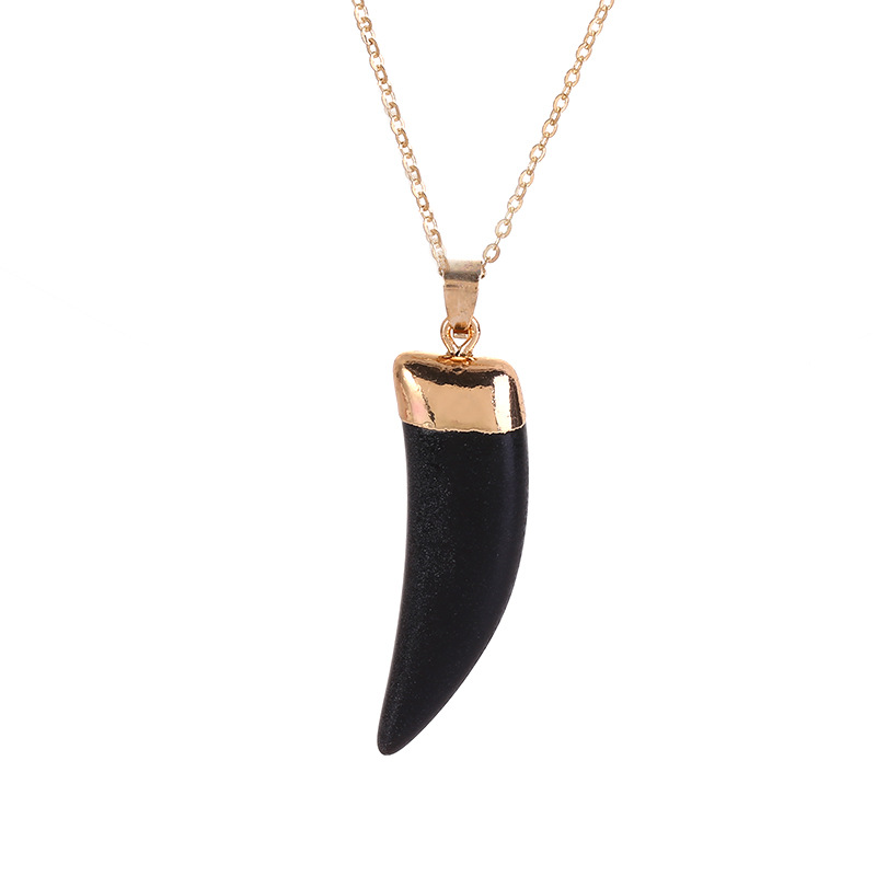 Picture of Frosted Black Crystal Horn Fashion Gold Electroplated Necklace Pendant Aliexpress ins European and American Cross-border Supply