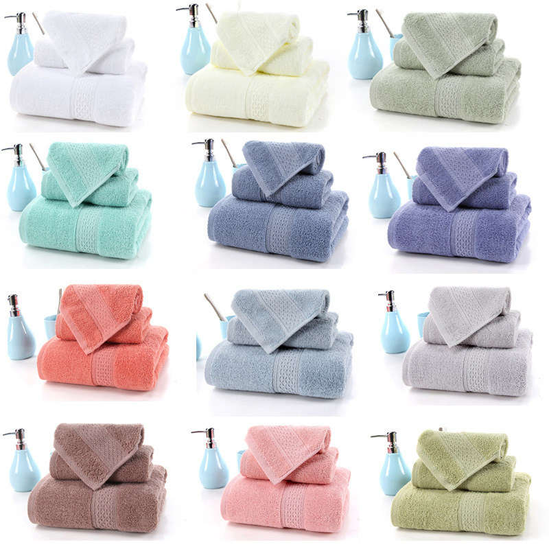 Cross-border wholesale 100 long-staple cotton solid color beige satin jacquard three-piece towel bath towel six-piece set