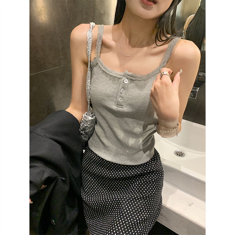 Picture of 2024 Vest Women's Korean Style Spring and Summer Inner Wear Slim-Fit Button Lace Small Strap Base Top