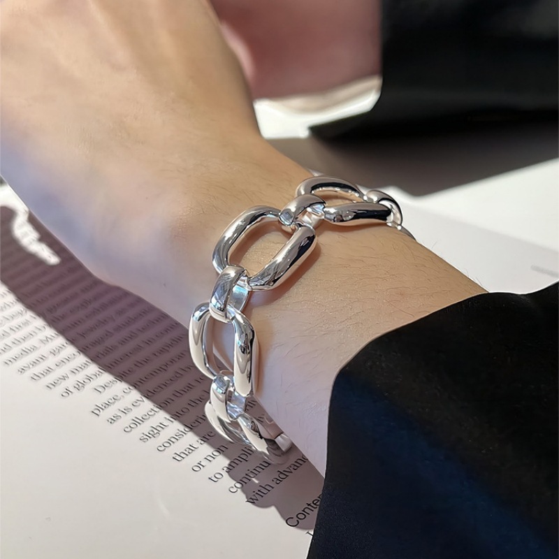 Picture of Geometric Square Hollow Heavy Industry Bracelet Women's Personality Trendy Fashion All-match High-end Sense S925 Silver Chain Elegant Bracelet