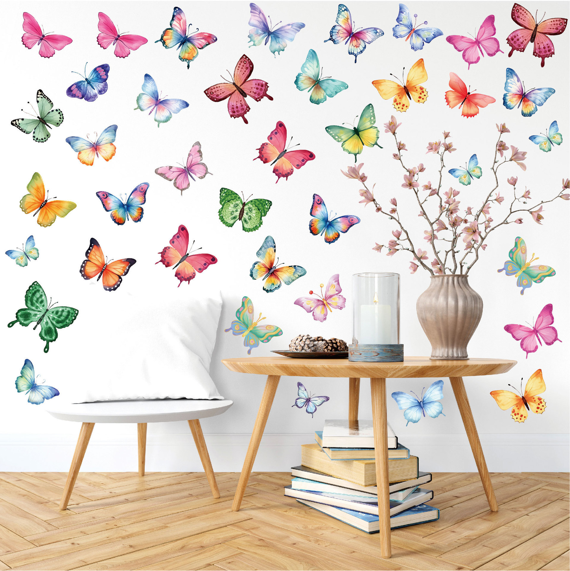 Cross-border Butterfly Wall Stickers Watercolor Home Decoration Bedroom Small Fresh Self-adhesive PVC Waterproof Wardrobe Wall Sticker