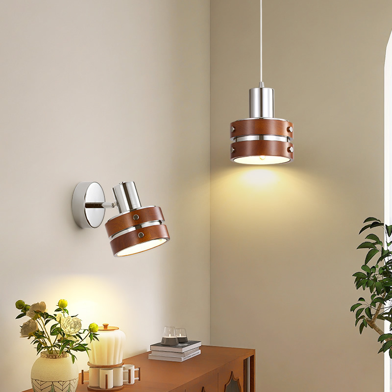 Picture of French small wall lamp in ancient solid wood walnut color quiet wind bedroom bedside lamp punk wind background wall decorative lamp