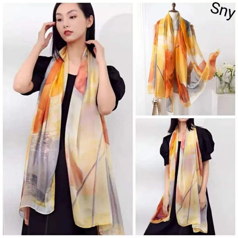 Picture of Spring and Summer New Soft Yarn Sunscreen Shawl Summer Thin Imitation Silk Long Silk Scarf Fashion Printed Flower Scarf