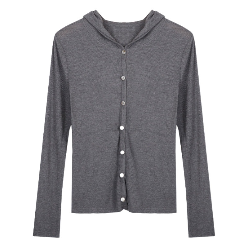 Gray lazy style sunscreen cardigan coat women's autumn long-sleeved hooded top Korean style air conditioning shirt outer wear thin