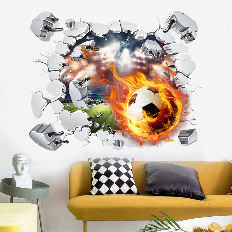 3D flame football broken wall decorative wall stickers children's room cartoon bedside bedroom fragment poster stickers waterproof stickers