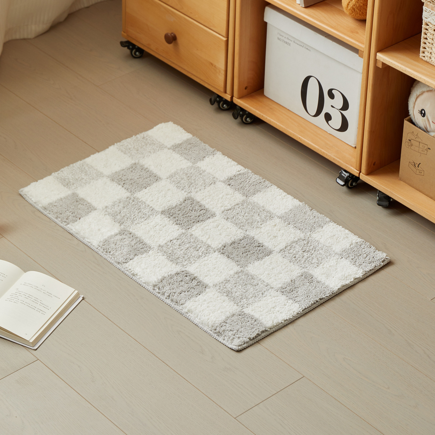 Ins Style Checkerboard Bathroom Floor Mat Bathroom Absorbent Non-Slip Mat Toilet Door Mat Bathroom Carpet