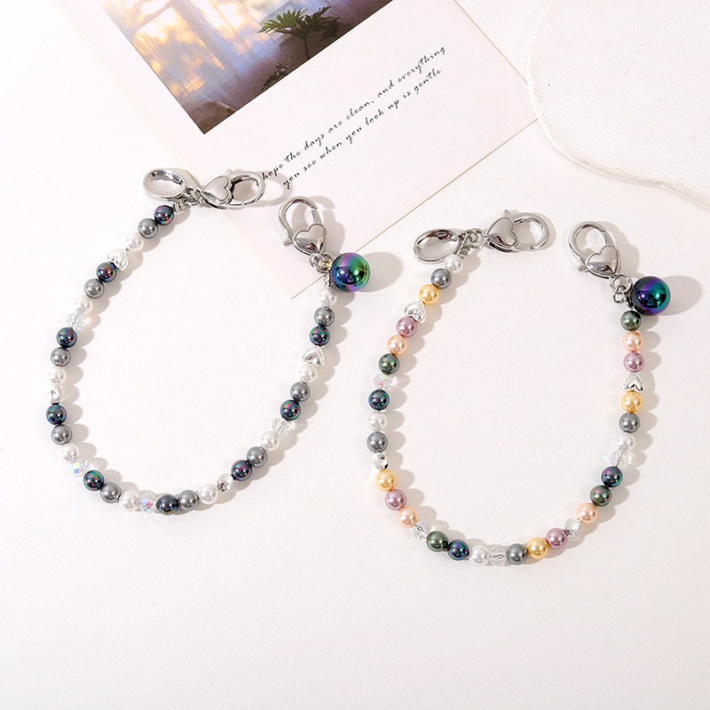 Celebrity Elegant Electroplated Magic Color Pearl Contrast Color Portable Chain Mobile Phone Pendant Accessories Accessories Keychain Lanyard Beauty