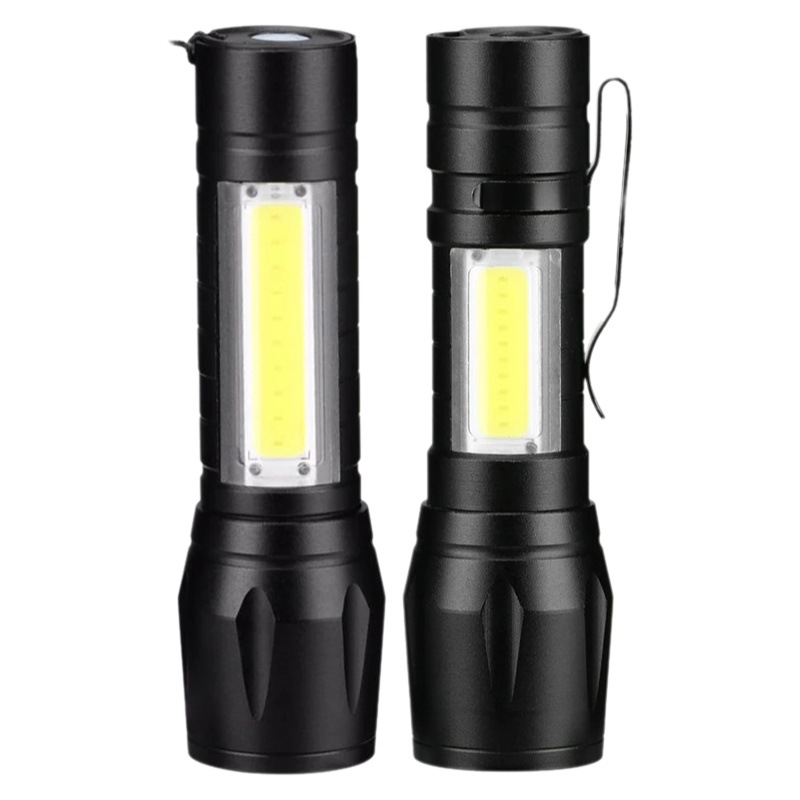 Strong light long-shot flashlight aluminum alloy portable lighting telescopic zoom outdoor LED small flashlight with side lights