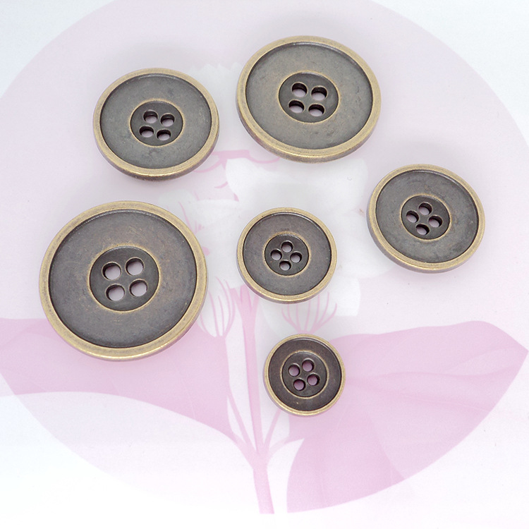 Clothing Accessories Retro Bronze Alloy Round Four-Eyed Shirt Hand-Sewn Button All-Match Metal Thin Edge Button