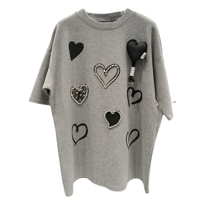 European Loose Cotton Short-sleeved T-shirt Women's 2023 New Spring Design Crew Neck All-match Mid-length ins Top
