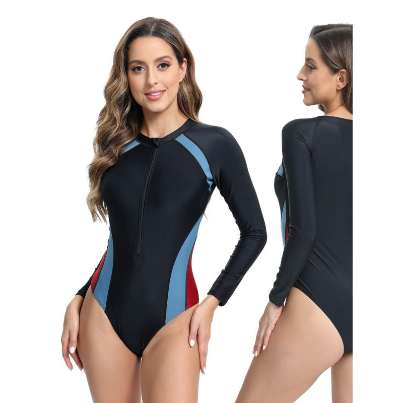 2024 European and American New Long-sleeved One-piece Cross-border Special Craft Sports Sexy Hot Spring Beach Surfing Swimsuit