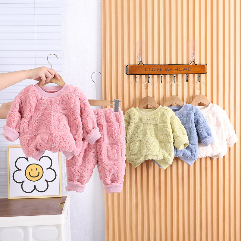 Boys and girls winter home clothes suit Korean new baby outer wear fleece-lined thick children's winter pajamas suit