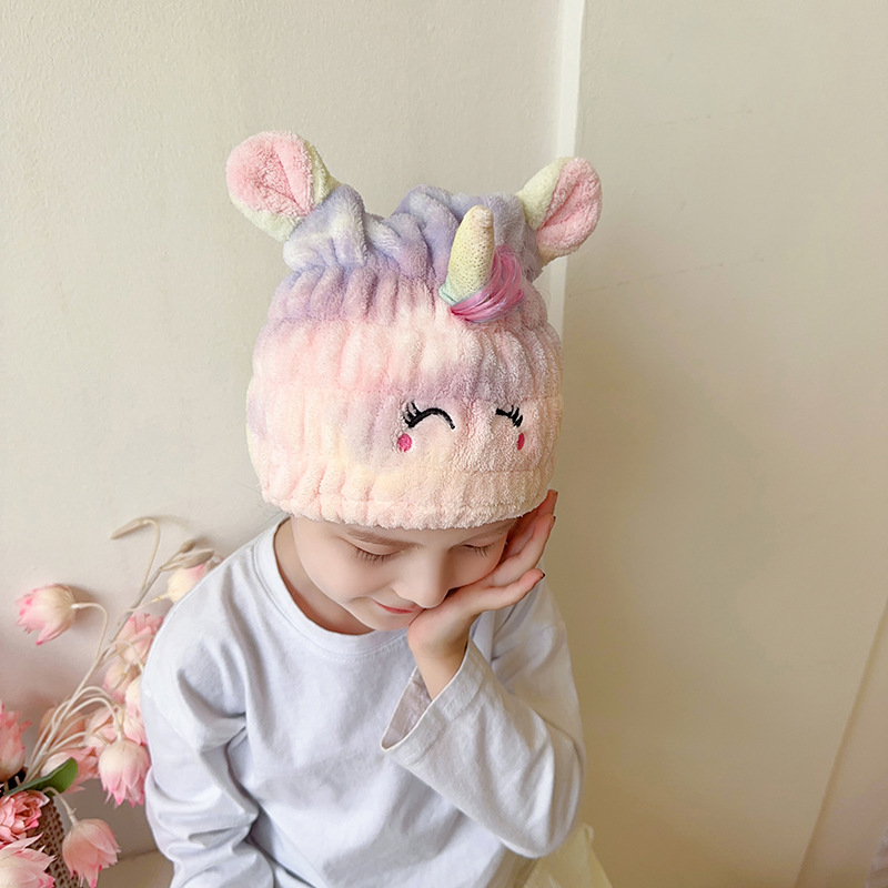 Dry hair cap coral fleece unicorn dry hair cap soft absorbent hair towel adult children cartoon shower cap wholesale
