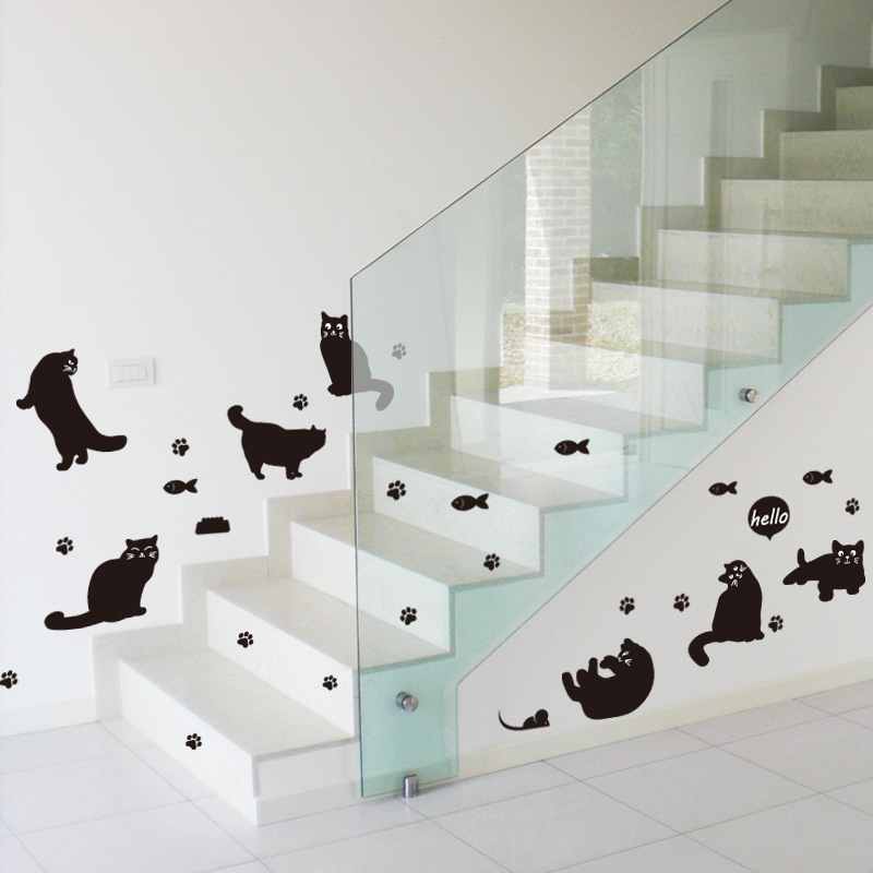 SK6051 Cute Black Cat Silhouette Sticker Bookshelf Stair Corridor Entrance Door and Window Bedside Beautification Decorative Wall Sticker
