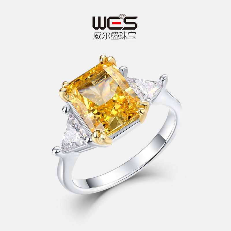 Weiersheng Jewelry New Yellow Ring Women's Ice Flower Cut High Carbon Diamond Ring Design Light Luxury Small and Exquisite Jewelry