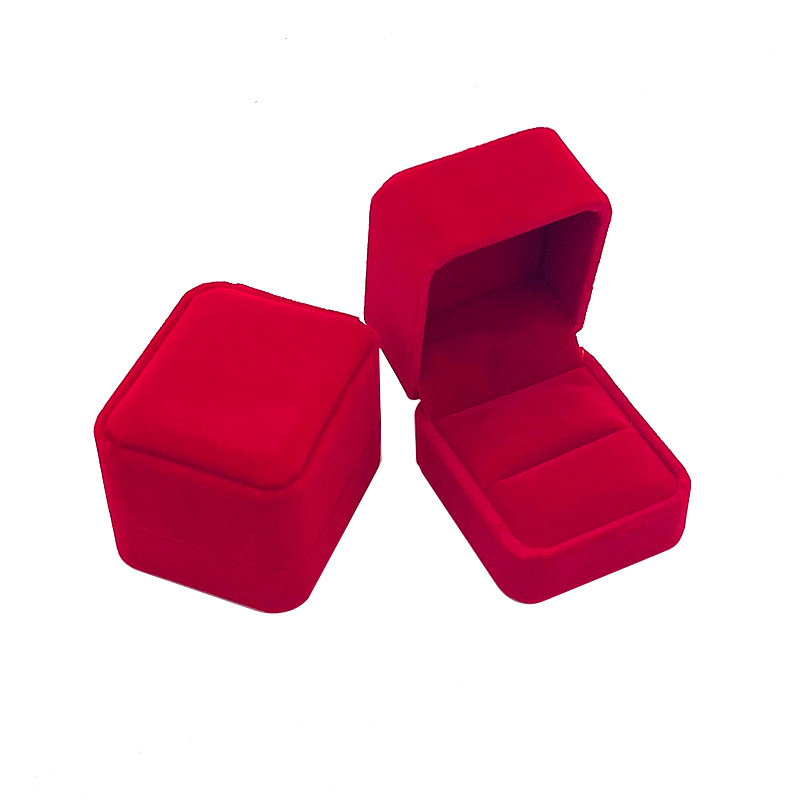 Red Round Flannel Ring Box Jewelry Box Earring Box Plush Face Earring Box Jewelry and Jade Storage Box