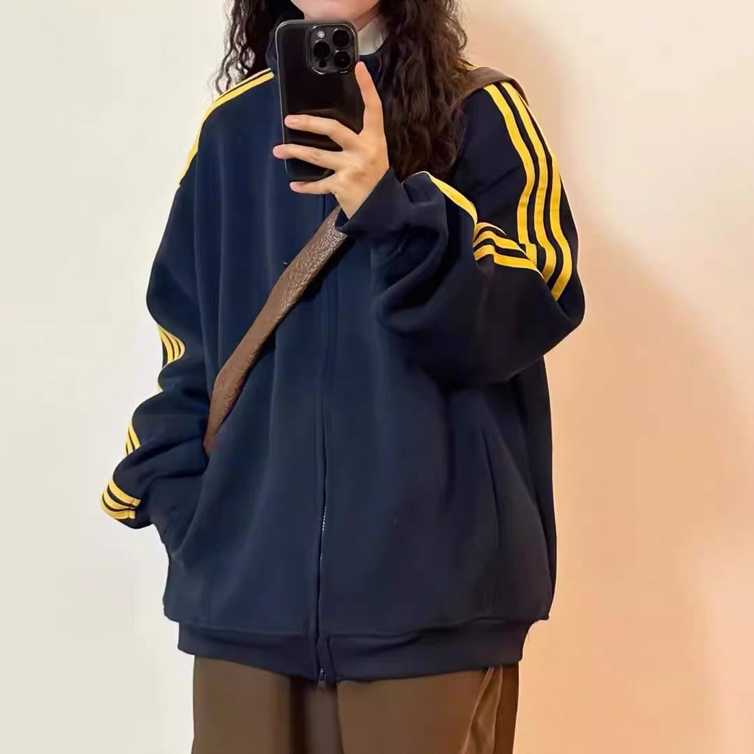 American-style Sports Casual Striped Zipper Sweatshirt Coat Women's Spring and Autumn Korean-style Baseball Suit Cool and Sruff Top Trendy