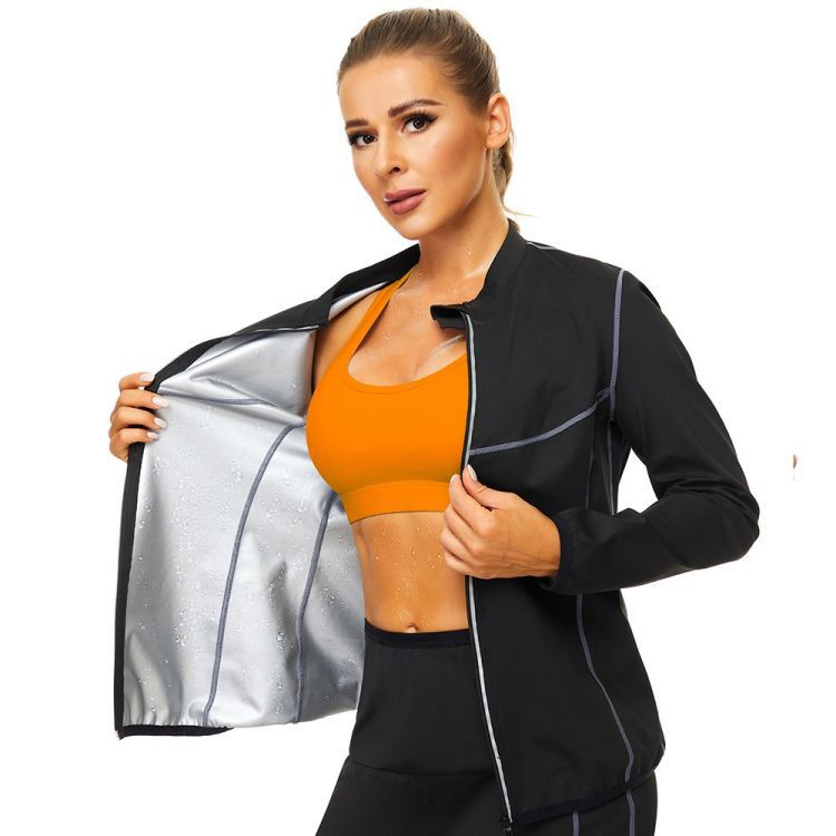 Cross-Border Sweat Suit for Women, Round Neck, Long Sleeves, Loose Sweat Suit Top, Running Sports, Sweating, Heating, Sauna Suit, Sweat-Wicking