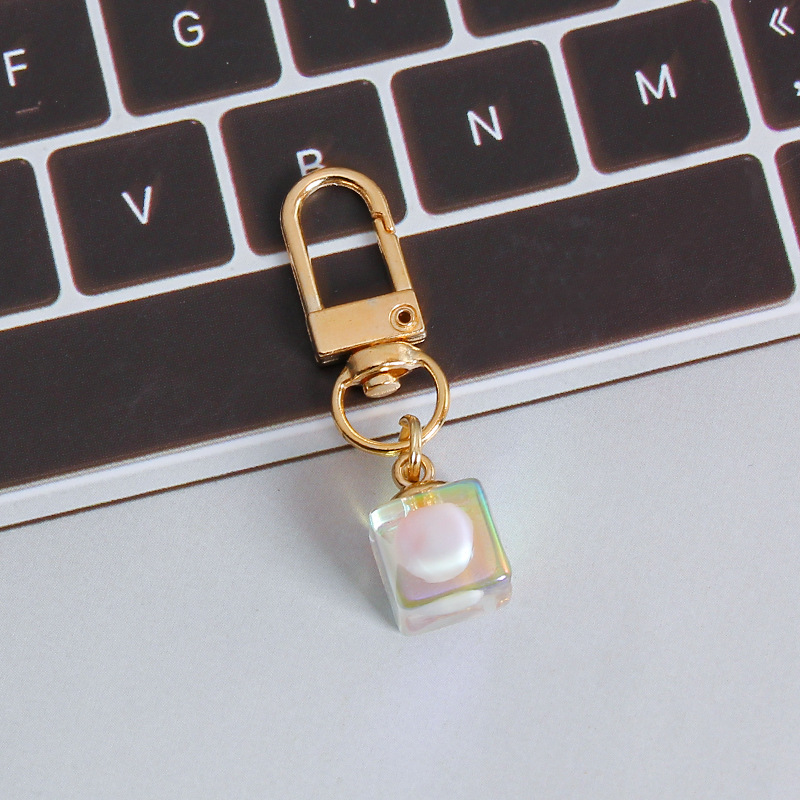 Picture of ins style AB color love beads keychain pendant diamond-shaped cut hanging hole door buckle girl's heart bag bag hanging jewelry